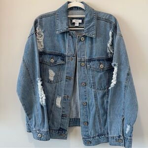 Forever 21 Distressed Denim Blue Jean Jacket Small Rodeo Festival Rustic Cowgirl
